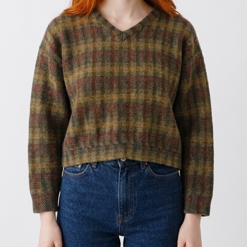 Vintage Jhane Barnes XL Wool Blend Plaid V-Neck Sweater Grandpacore Unisex